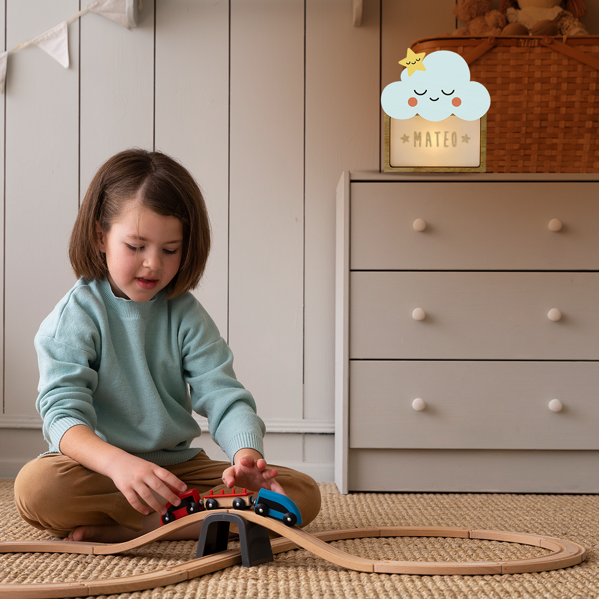 Lámpara Personalizada Infantil de Madera - Diseño Nube y Estrella