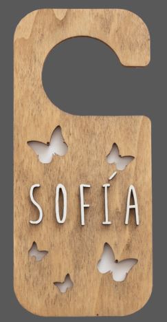 Placa de Madera Personalizada mariposas Pomo Puerta