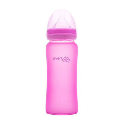 Biberón de vidrio Ultra resistente con indicador de Temperatura- 300 ml Rosa